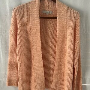Women’s LOFT Peach Sweater Cardigan Ribbed Knit Soft 100% Cotton Sz M